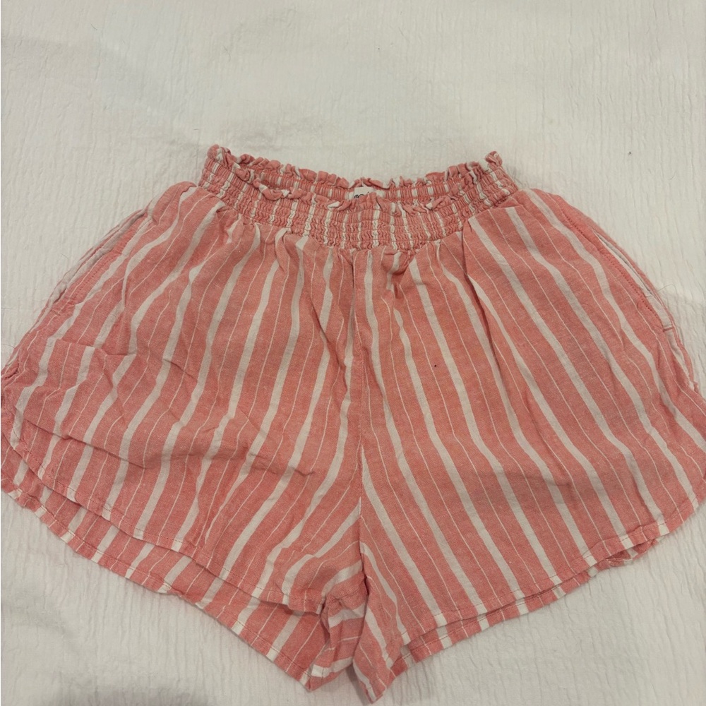 Aerie Coral Striped High Waist Shorts